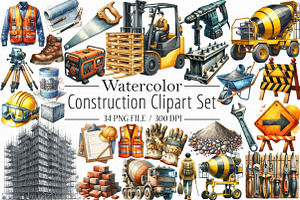 Watercolor Construction Clipart, an Illustration by Libby Wishes