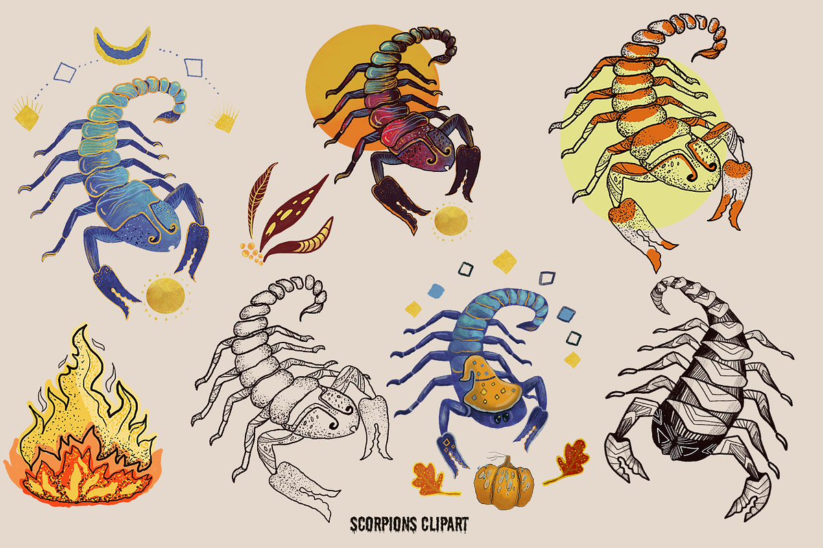 ELEGANT HALLOWEEN SCORPIONS CLIPART, an Illustration by FaliushViktoriaArtist (Photo 2 of 11)