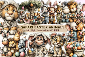 Watercolor Safari Easter Animals Cli, an Illustration by Sublimation Artist