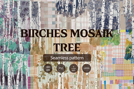 Birches Mosaic Tree, a Pattern Graphic by rumacorakstudio