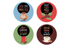 Coffee Stickers Or Badges With Text