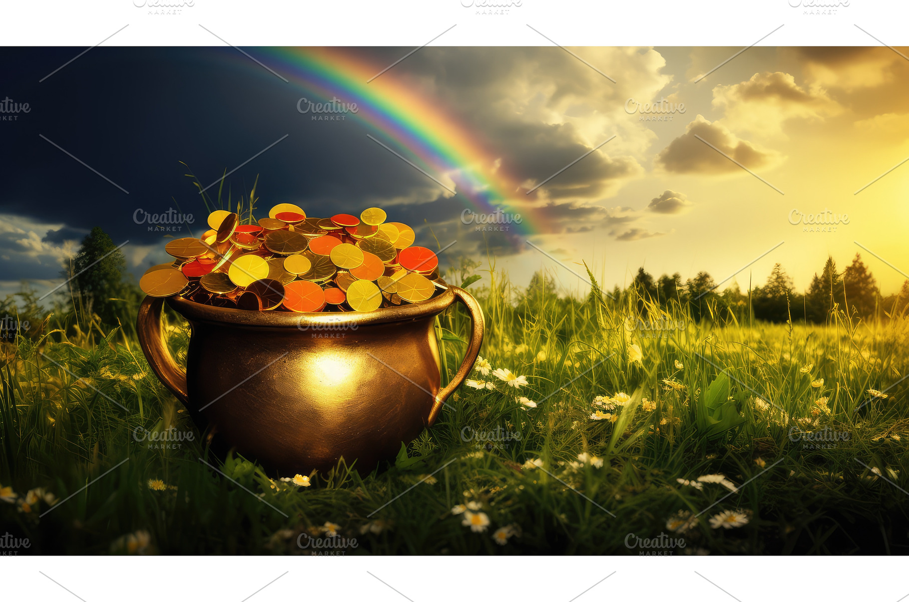 treasure rainbow and pot of gold ai, a Nature Photo by pikepicture