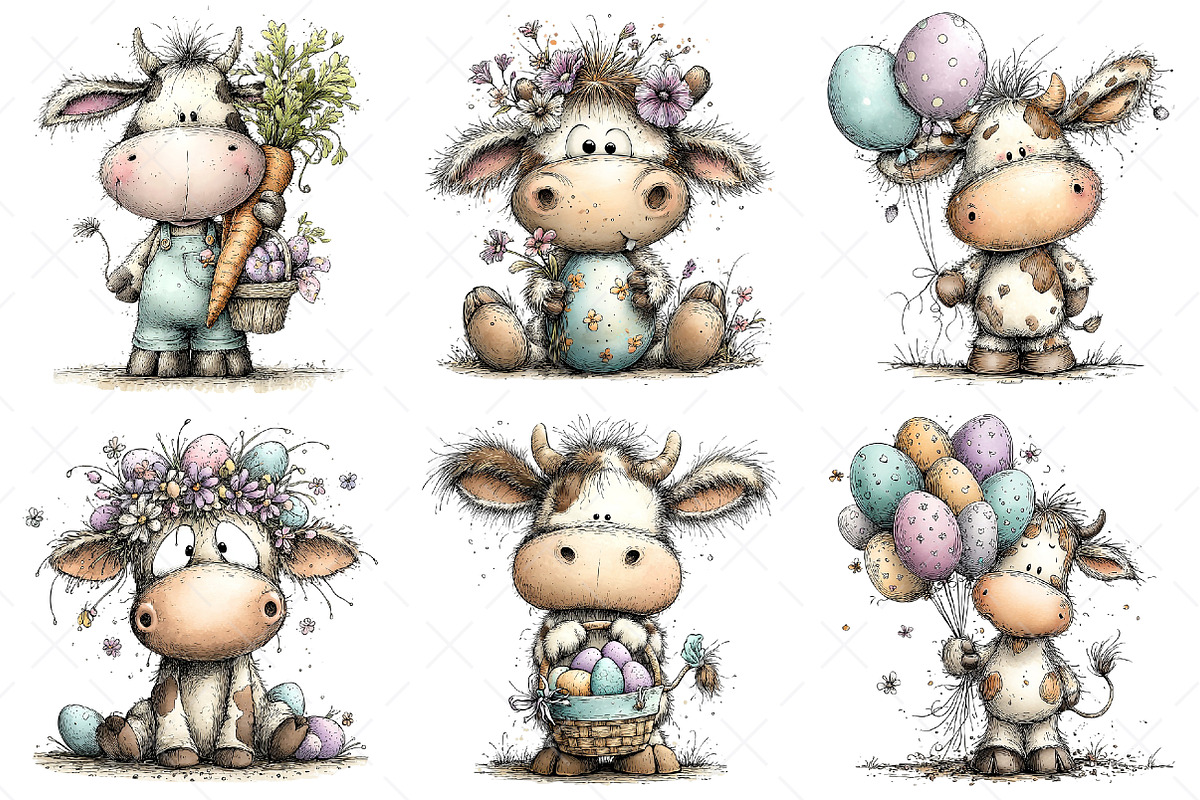 Whimsical Easter Cow Clipart Png, an Illustration by Craft Nest (Photo 7 of 9)