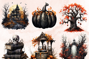 Watercolor Gothic Fall Clipart