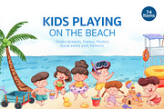 Kids Playing on the beach Watercolor, a Person Illustration by CreativeValuation (Thumbnail 1 of 15)