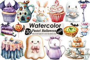 Pastel Halloween Tea Party Clipart, an Illustration by Black Bird Studio