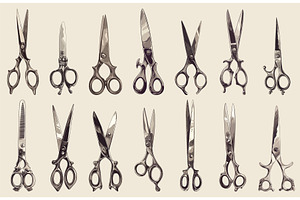 Set of antique vintage scissors, an Object Illustration by LadadikArt