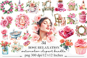 Watercolor Rose Relaxation Clipart, an Illustration by Designking