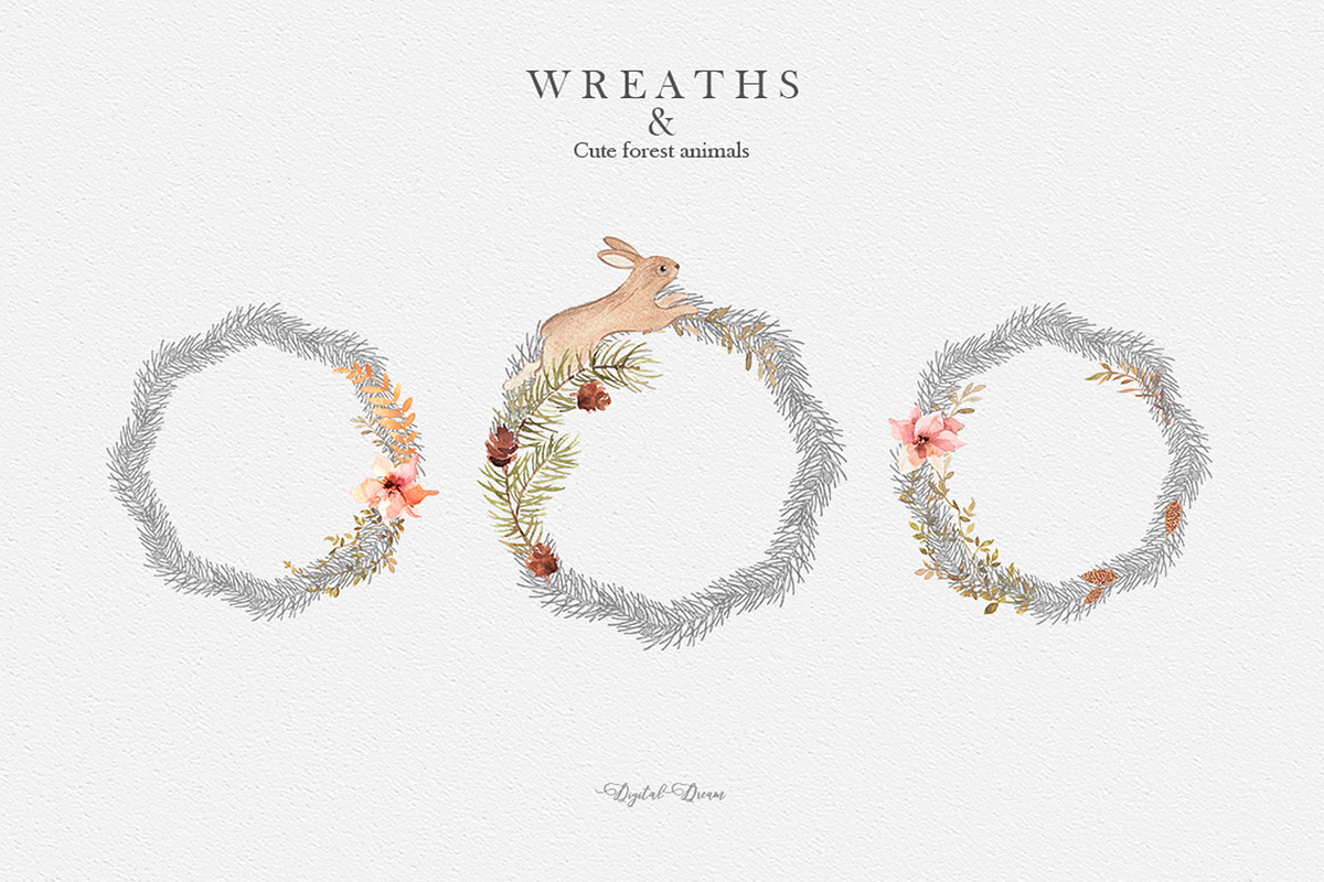 forest animals WREATHS, an Animal Illustration by DigitalDream (Photo 4 of 6)