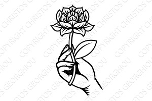Hand Holding Flower Vintage Woodcut, an Object Illustration by Christos Georghiou