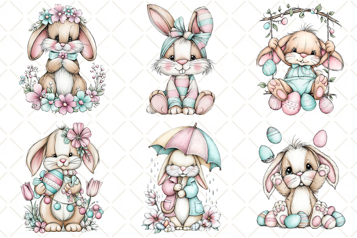 Whimsical Easter Bunny Clipart, an Illustration by Black Bird Studio (Photo 4 of 5)