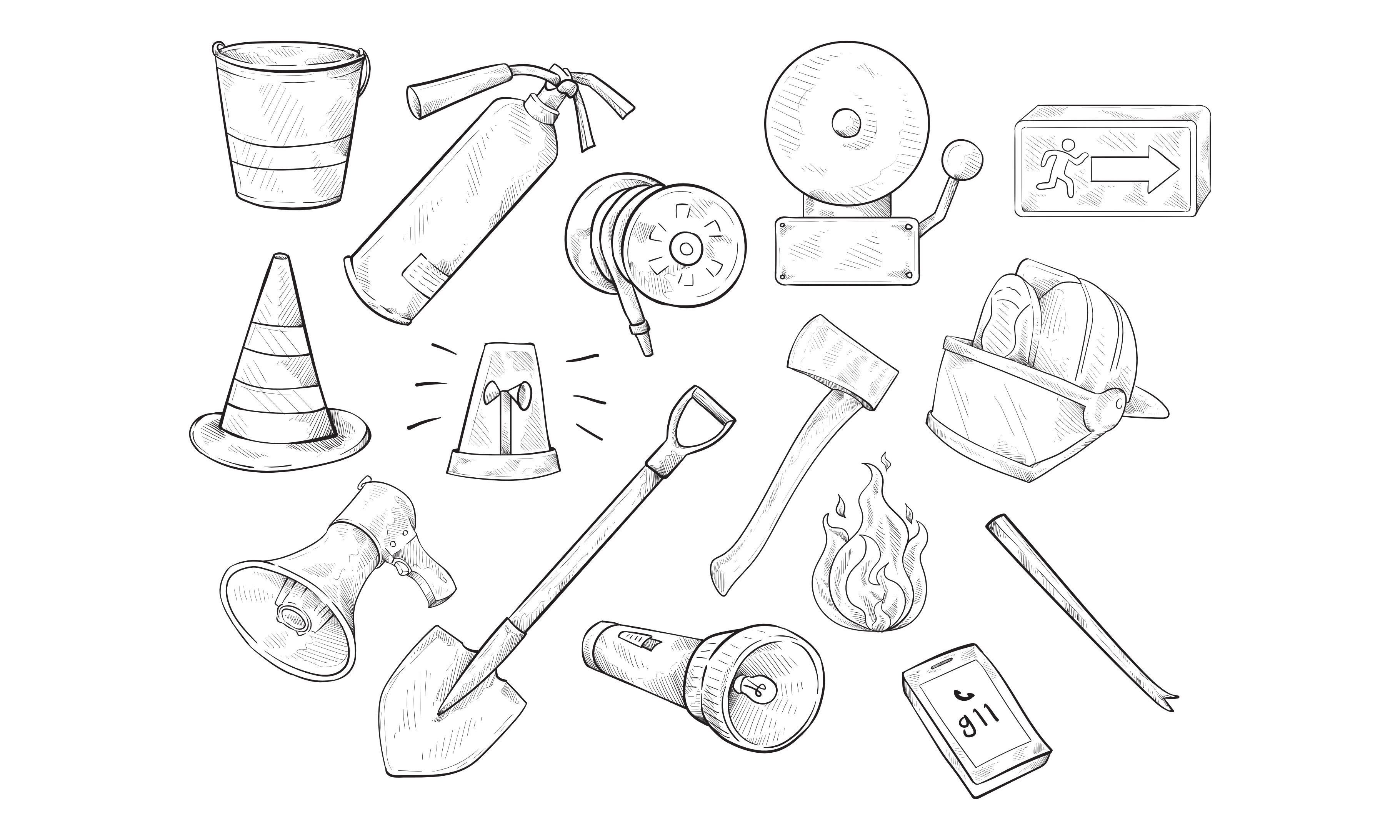 fire fighting equipment handdrawn, an Object Graphic by nikagraphic