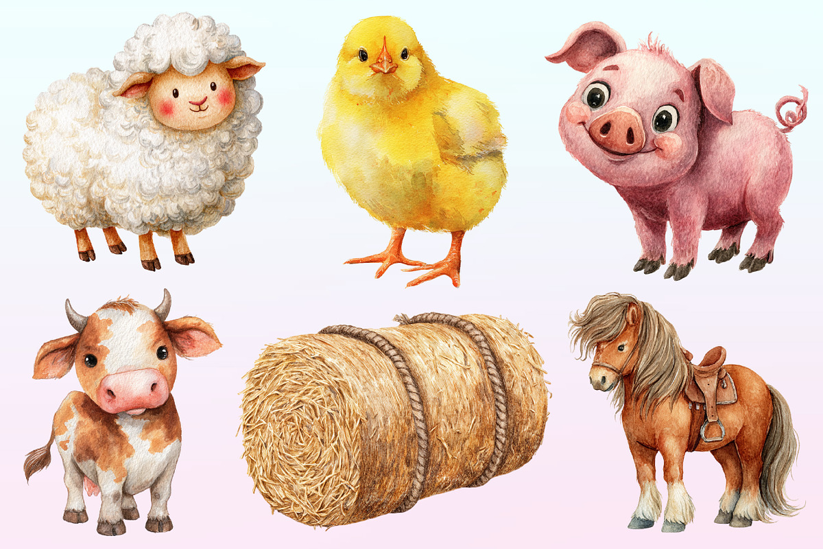 Watercolor Cute Little Farm Clipart, a Graphic by CitraGraphics (Photo 3 of 4)
