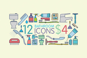 Flat Bathroom Icon Set