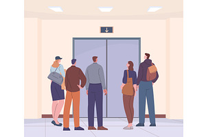 People waiting elevator. Crowd stand, a Person Illustration by Valerie Bodnar