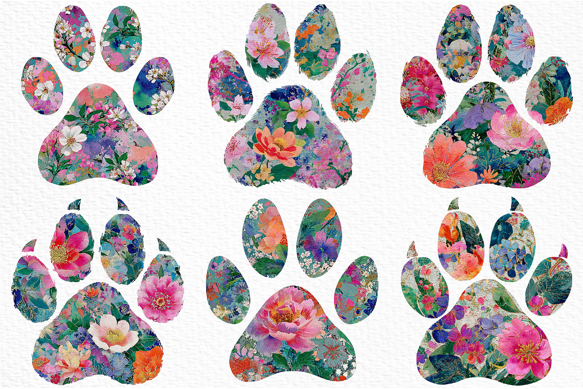 Floral Dog Paw Prints Clipart, a Seasonal Illustration by Craft Nest (Photo 3 of 6)