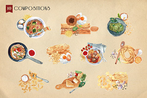 Pasta Recipe And Dishes Watercolor