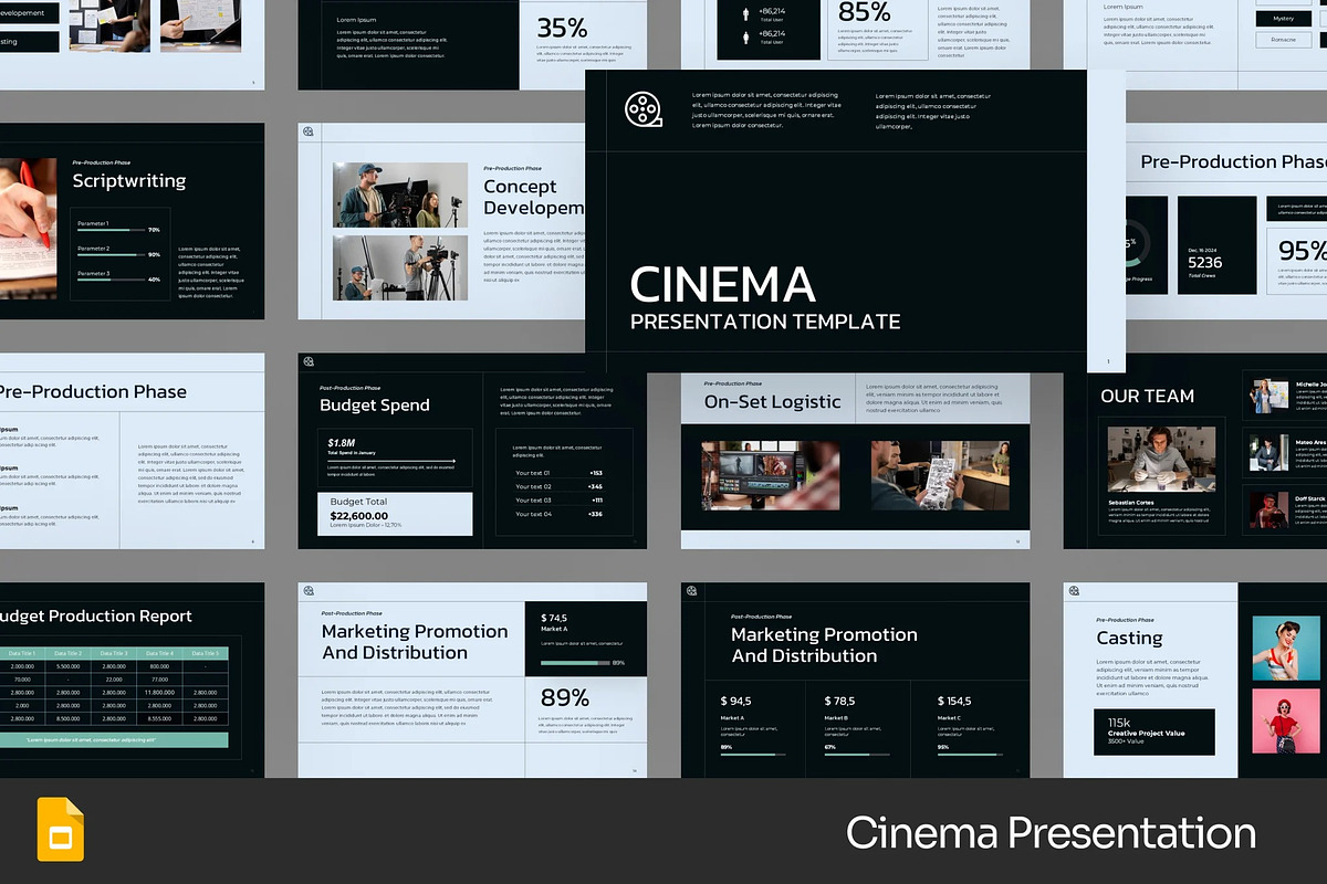 Cinema Film Google Slides Powerpoint, a Presentation Template by Fit-tee (Photo 1 of 2)
