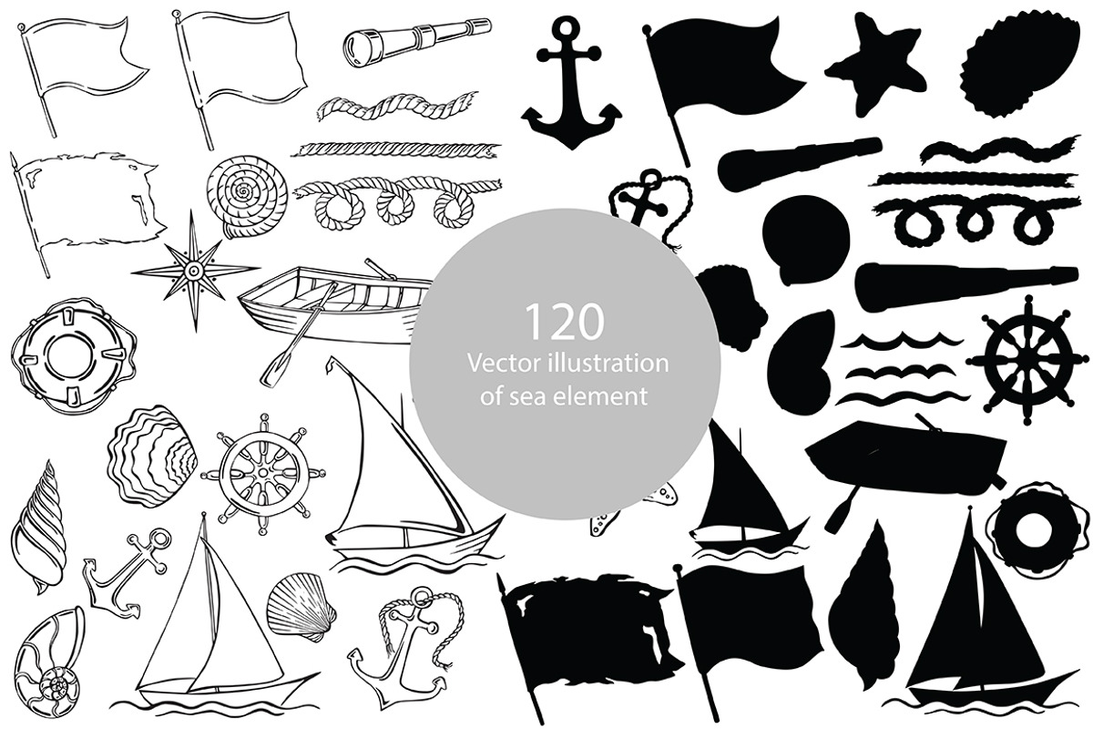 Vector illustration of sea elements, an Illustration by risovanya