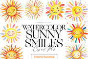 Happy Smiling Sun Clipart, Cute Sun, a Decorative Illustration by BrushstrokeArtGB (Thumbnail 1 of 9)