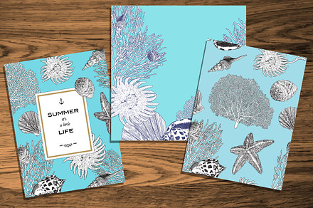 Marine Card Set Vector