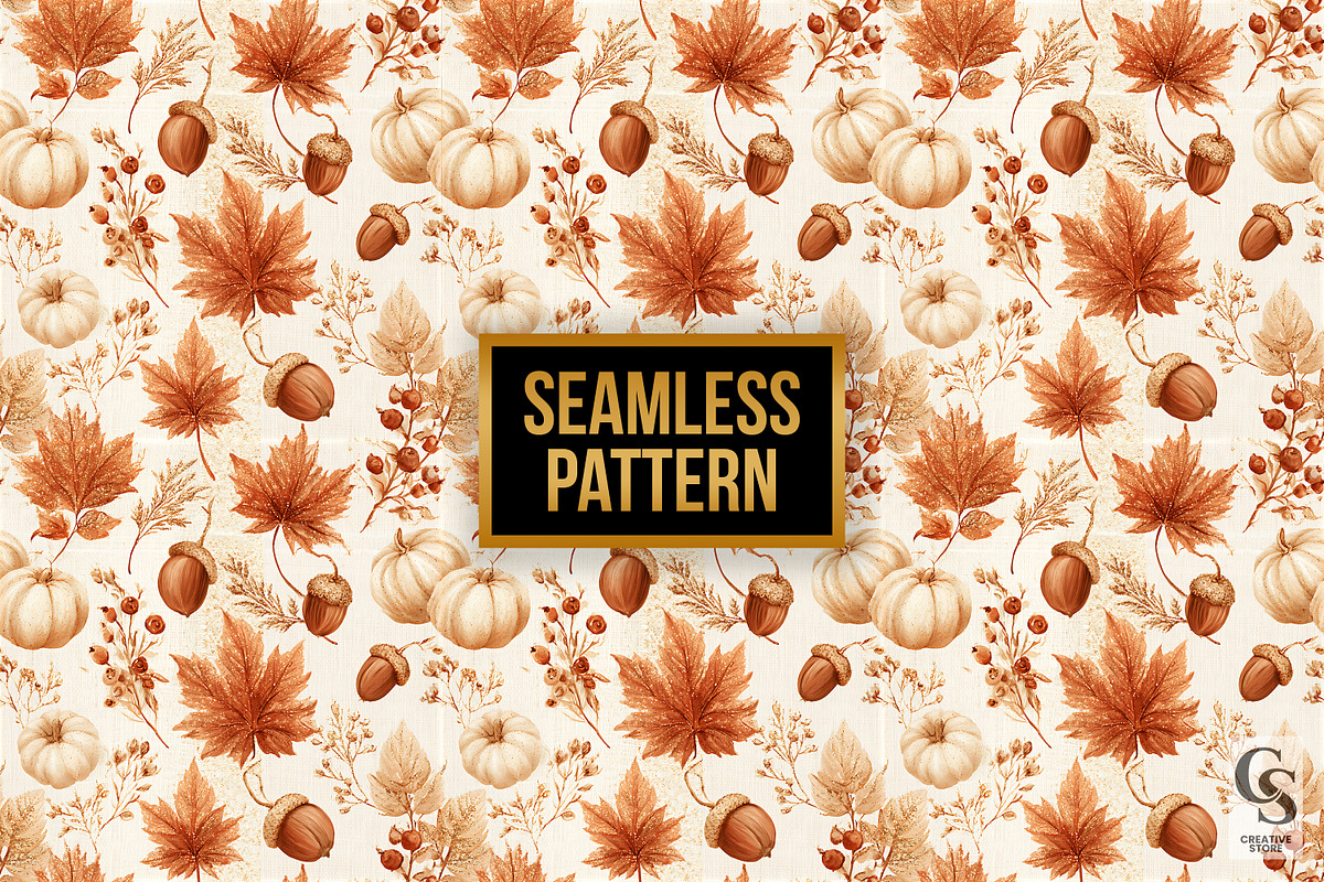 Fall Glitter Leaves & Pumpkins Paper, a Pattern Graphic by Creative Store (Photo 4 of 5)
