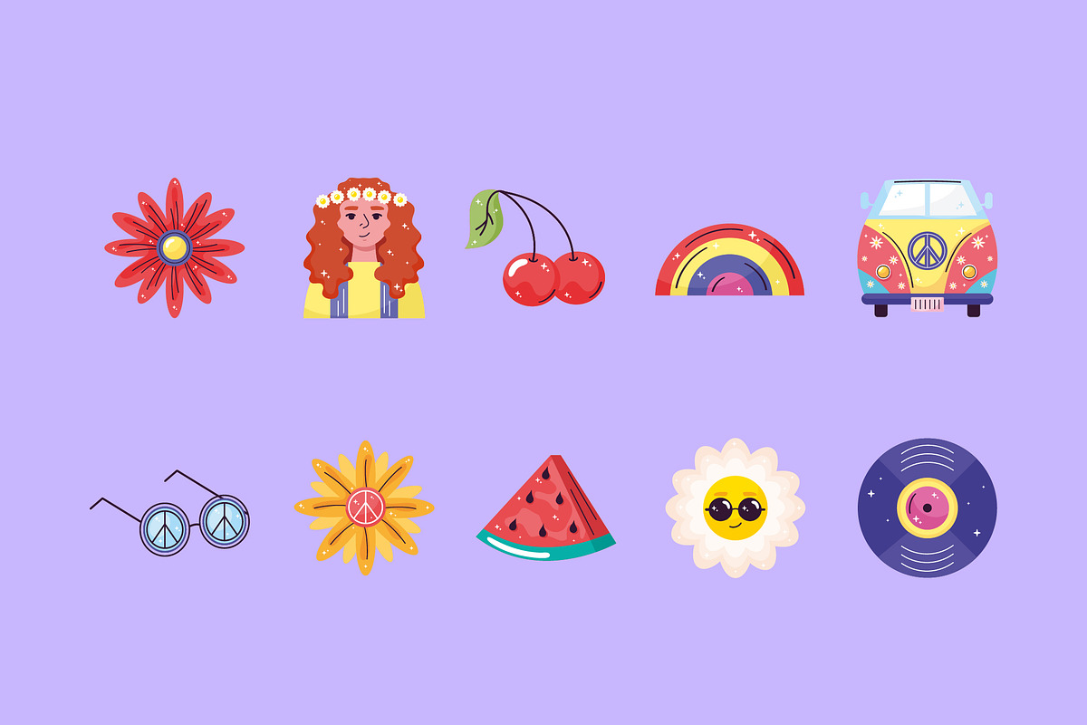 Hippie Culture Illustration Set