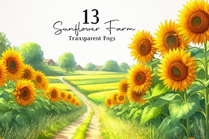 Cute Sunflower Farm PNG Clipart, a Seasonal Illustration by RobertsArt