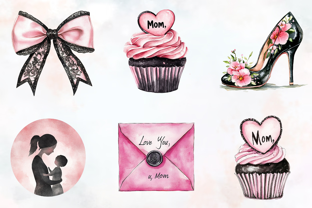 Black and Pink Mother's Day Clipart, a Seasonal Illustration by RobertsArt (Photo 2 of 7)