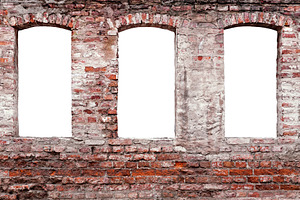 Brick wall with three blank windows, an Architecture Photo by BOOCYS
