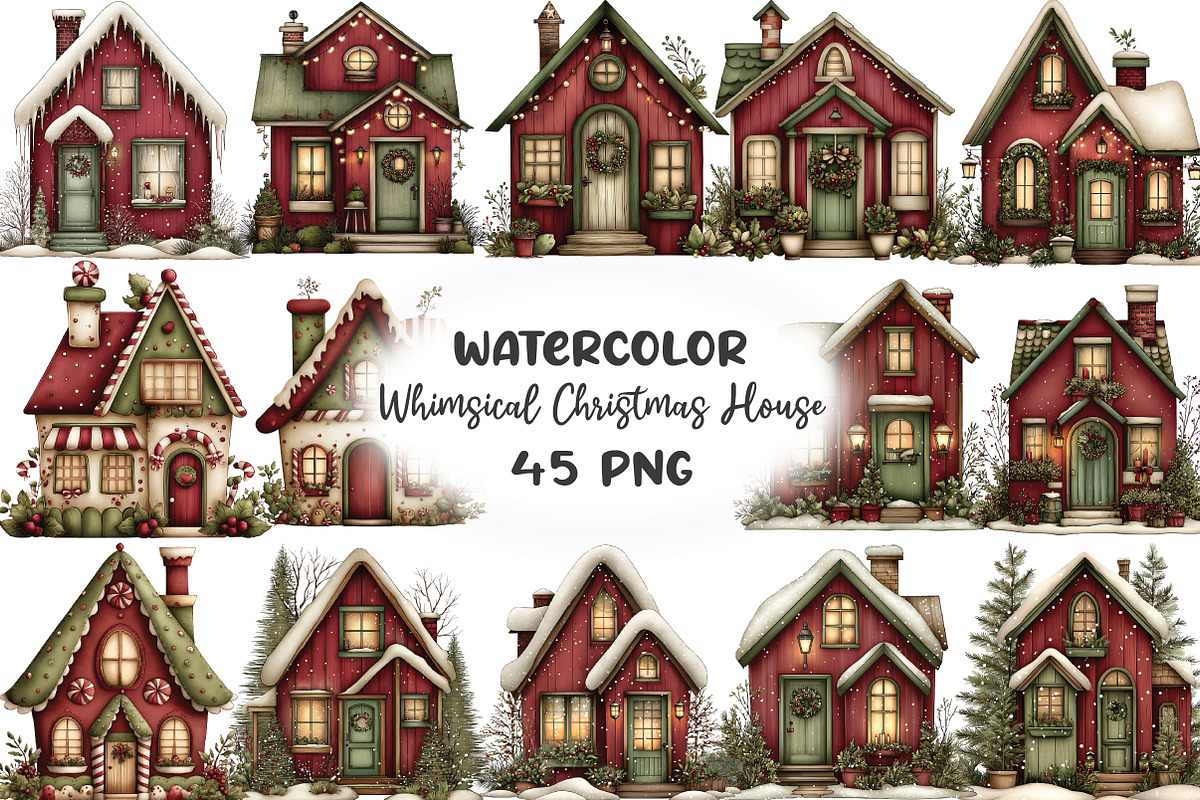 Whimsical Christmas House Clipart, an Illustration by CraftArtStudio (Photo 1 of 6)