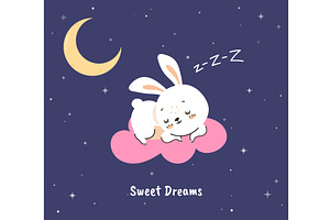 Sweet dreams card. Cute little bunny, an Animal Illustration by Valerie Bodnar