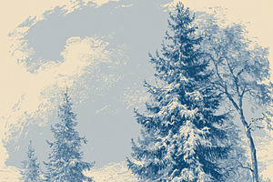 Winter landscape with snow covered pine trees and forest path, a, an Illustration by Studio ANNA