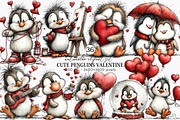 Cute Penguins Valentine Clipart, an Illustration by Canvas Craft (Thumbnail 1 of 6)