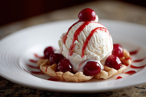 Vanilla ice cream served on a waffle, a Food & Drink Photo by MistyDay