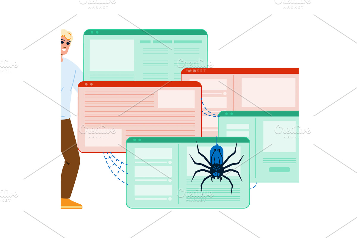 Web developer managing multiple, a Technology Illustration by pikepicture