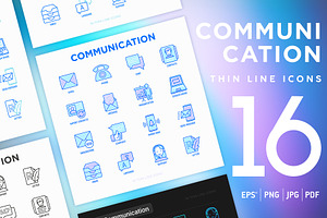 Communication | 16 Thin Line Icons, an Outline Icon by Alex Blogoodf