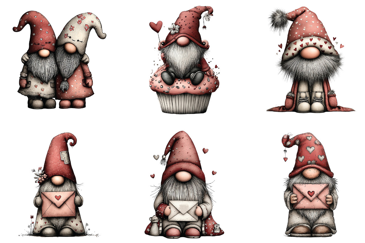 Whimsical Valentine's Gnome Clipart, an Illustration by CraftArtStudio (Photo 2 of 6)
