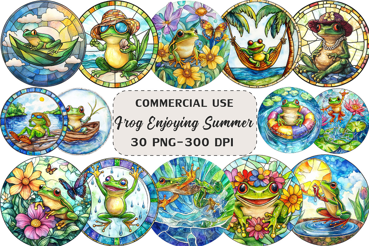 Frog Enjoying Summer Stained Glass, an Illustration by Craft Nest (Photo 1 of 6)