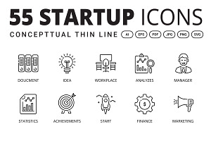 55 Startup Line icons  - Conceptual