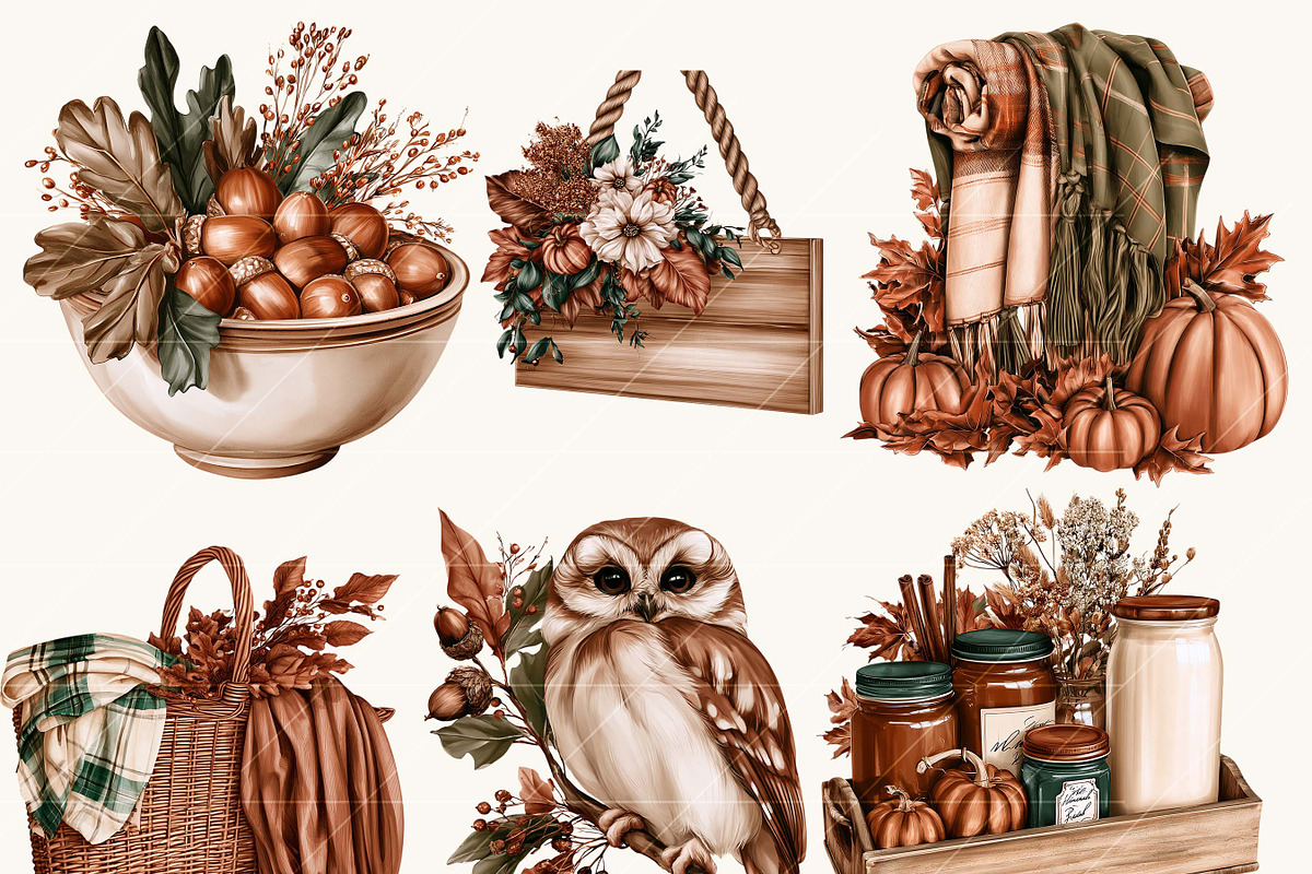 Watercolor Autumn Clipart Bundle, an Object Illustration by BusyDaydesign (Photo 6 of 9)