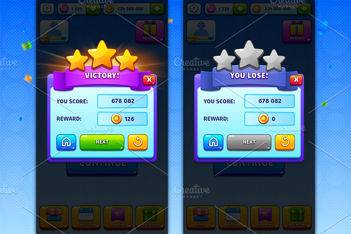 Game UI pack for mobile casual game, an UI Kit Template by KartInnka (Photo 15 of 18)
