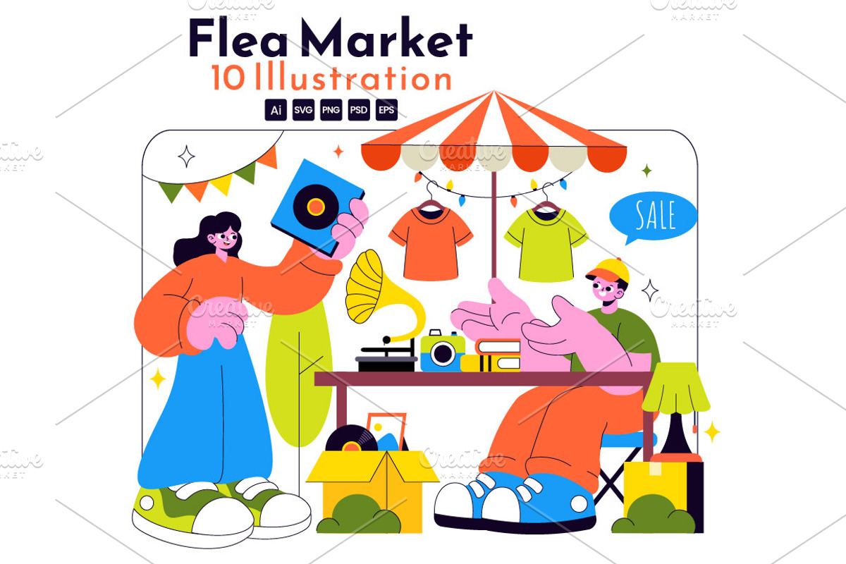 10 Flea Market Vector Illustration, an Object Illustration by denayunebgt (Photo 1 of 4)