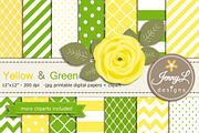 Yellow and Green Digital Paper, a Pattern Graphic by JennyL Designs