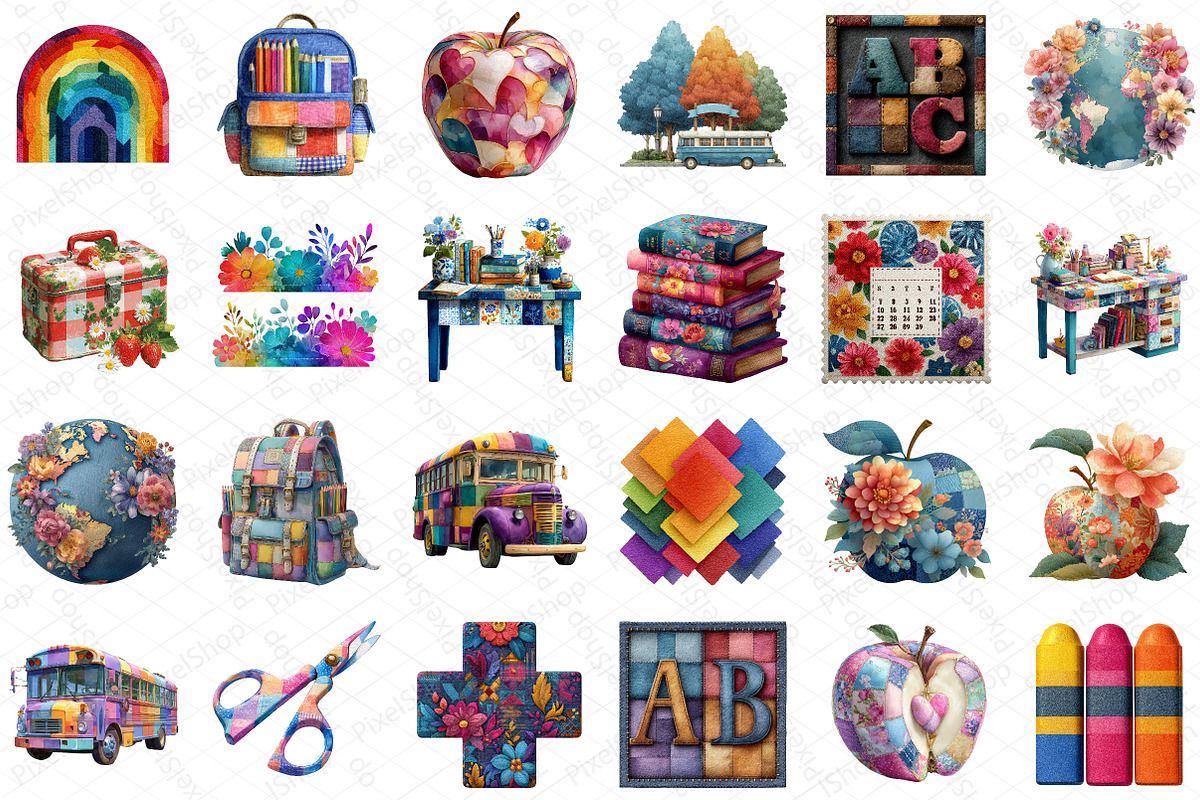 Patchwork Back to School Clipart, an Illustration by DreamPrint404 (Photo 2 of 5)