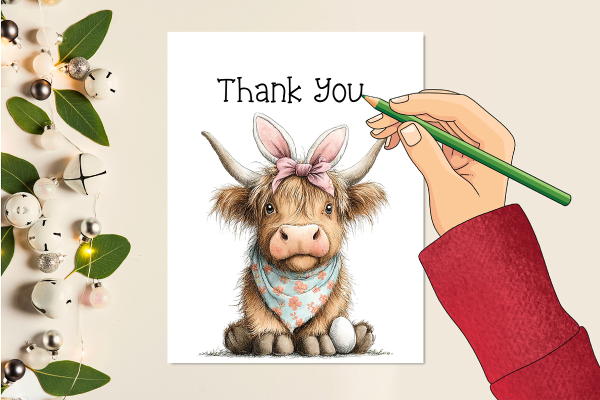 Whimsical Easter Highland Cow Clipar, an Illustration by Creative Art (Photo 5 of 8)