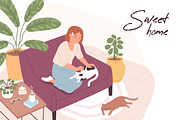 Woman relax at home with pets, a Person Illustration by Good Studio (Thumbnail 2 of 3)