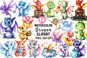 Watercolor Baby Dragon Clipart, an Illustration by Watercolor design (Thumbnail 1 of 4)