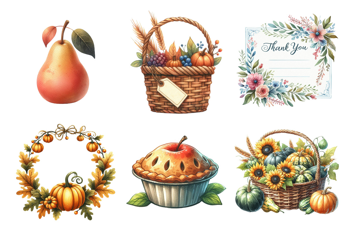 Watercolor Thankful Harvest Clipart, an Illustration by Daily.Designs (Photo 2 of 5)