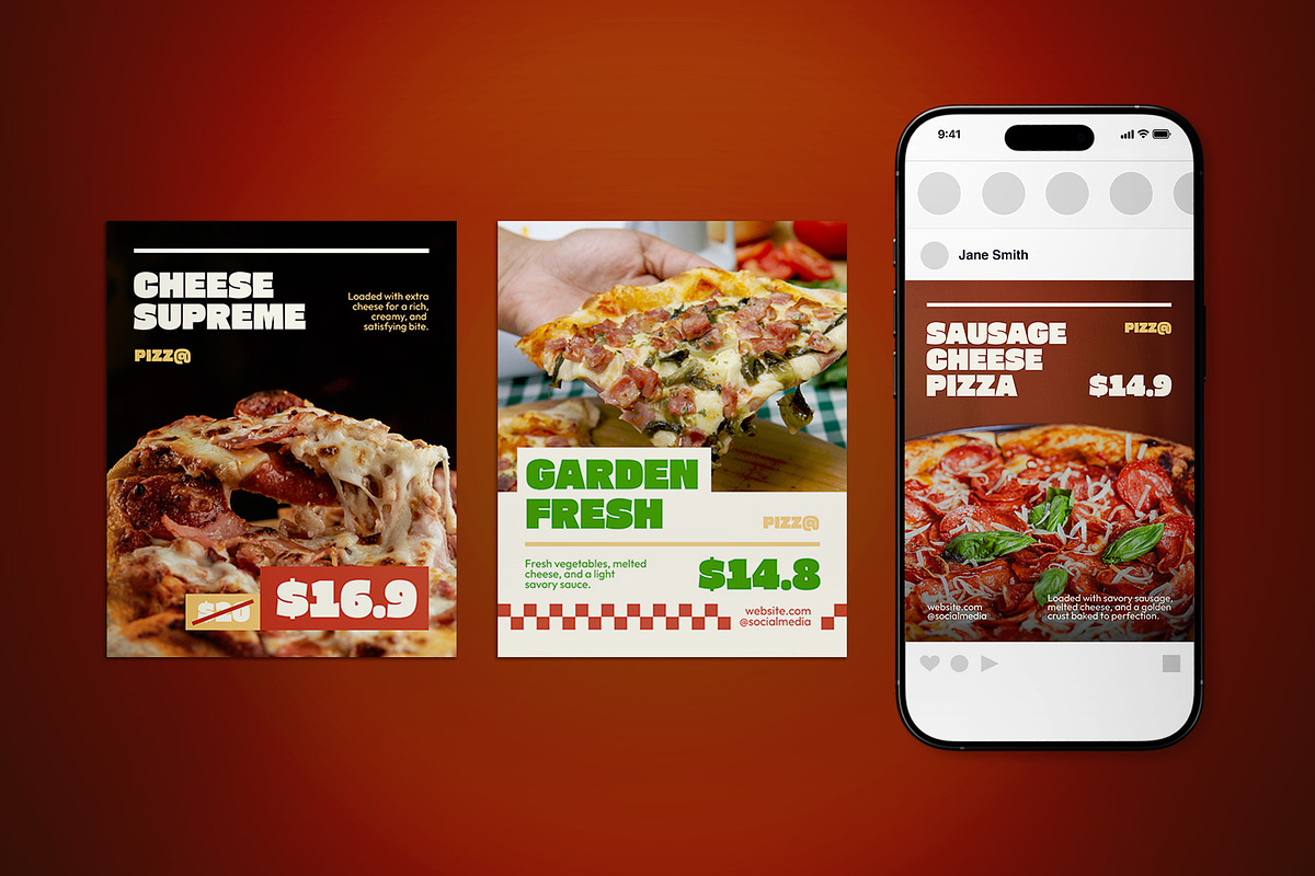 Pizza Store Social Media Post Pack, a Flyer Template by The Good Store (Photo 2 of 4)